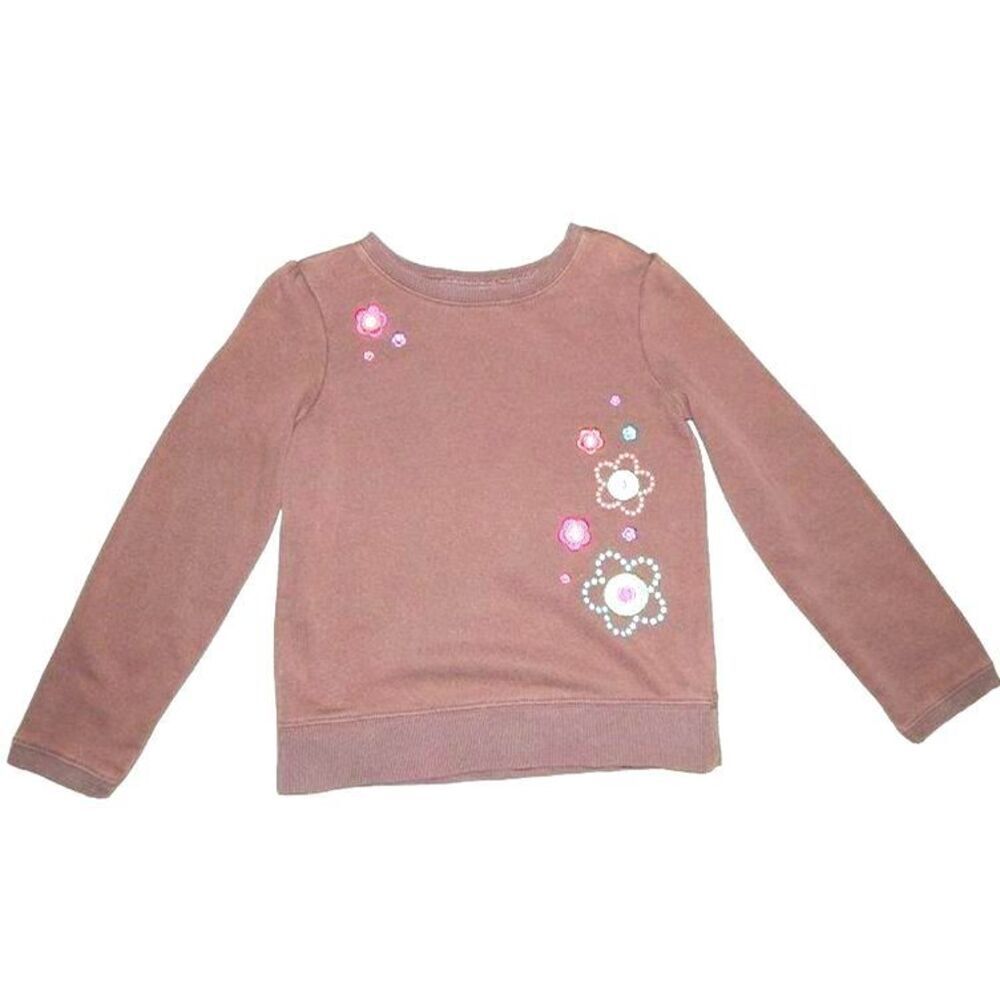 Jumping Beans Girls Size 6 Brown Vintage Sweatshirt with Embroidered Flowers